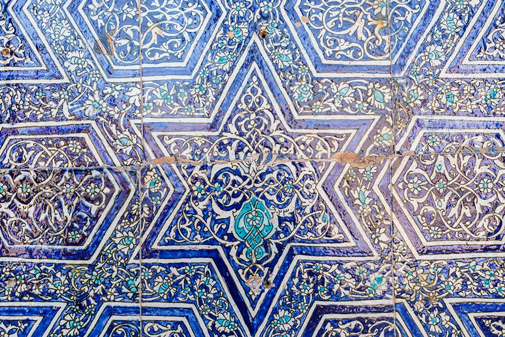 Khiva, Xorazm Region, Uzbekistan, Central Asia. Traditional decorative tile on the Khan Palace.